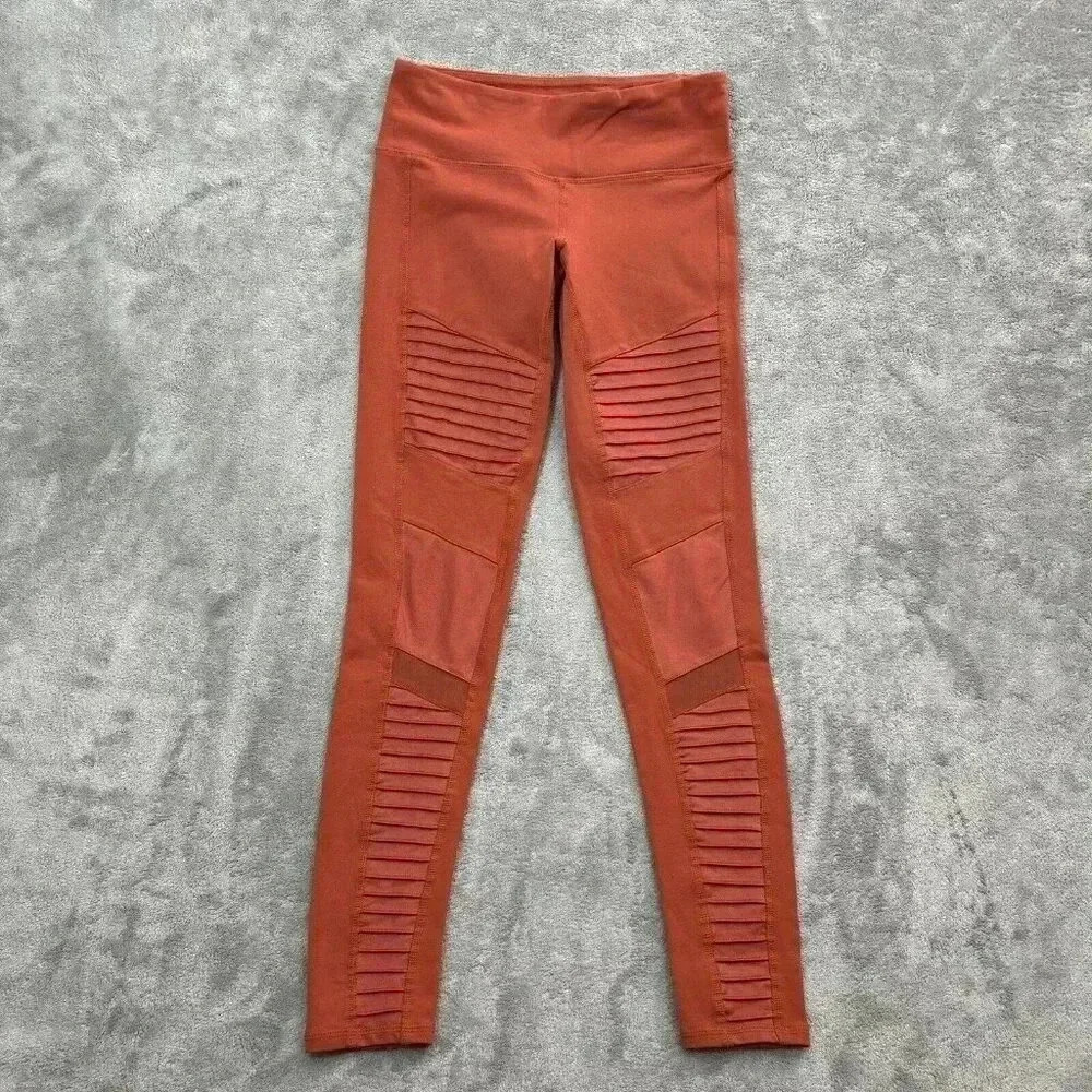 ALO Yoga Leggings Womens Size XS Orange Moto Workout Athleisure